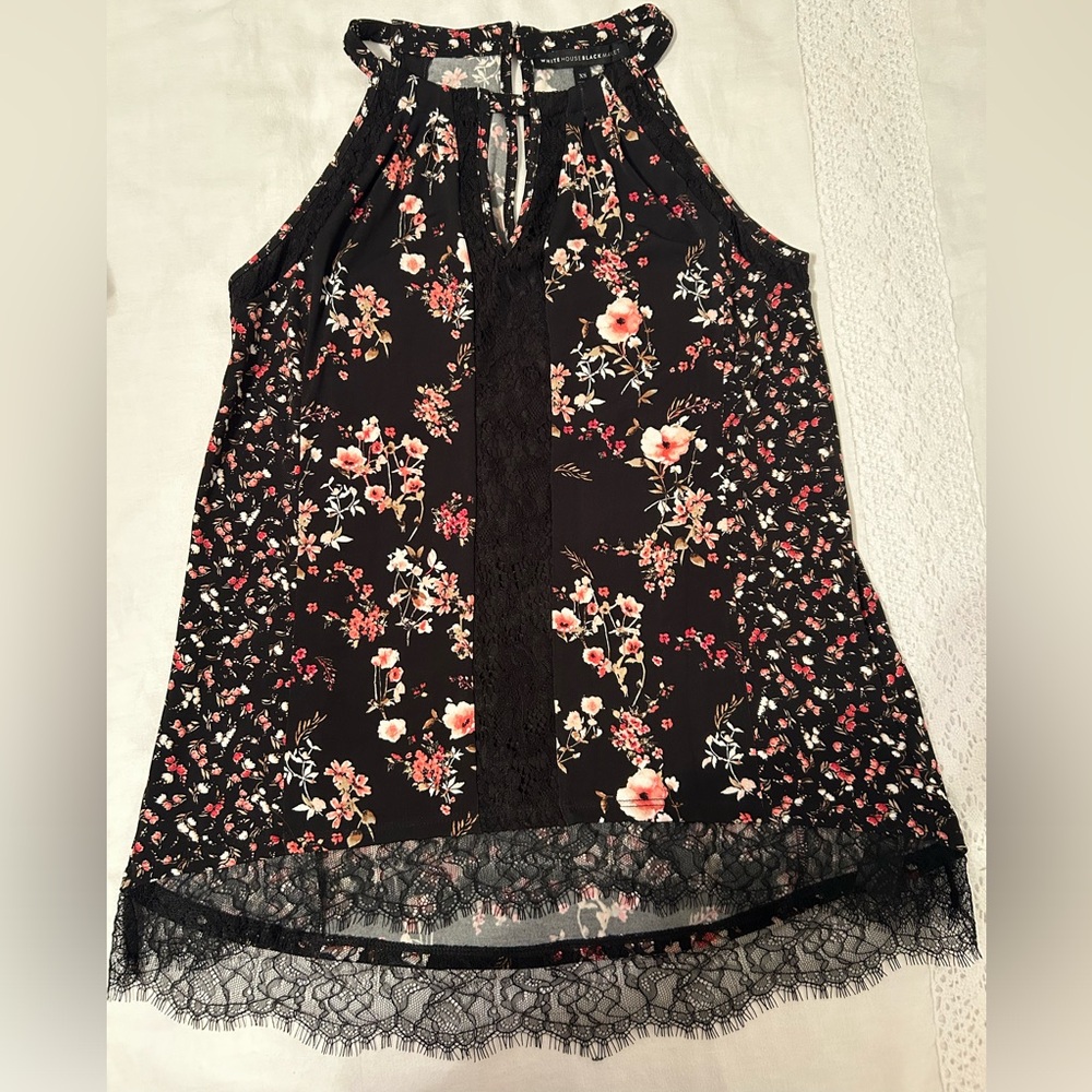 White House Black Market dressy tank, small floral detail and lace